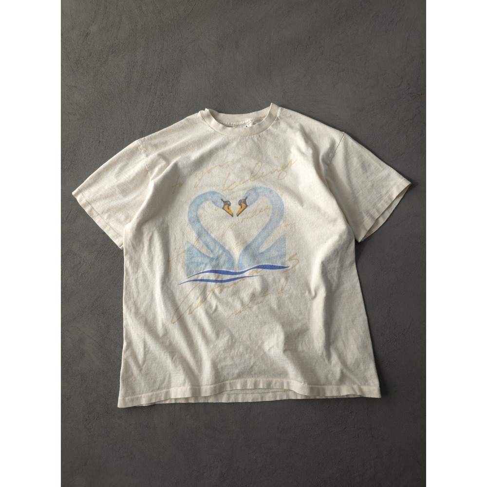 Vintage 90s USA Stamp Love Swans USPS Anvil Made In USA T-shirt XL